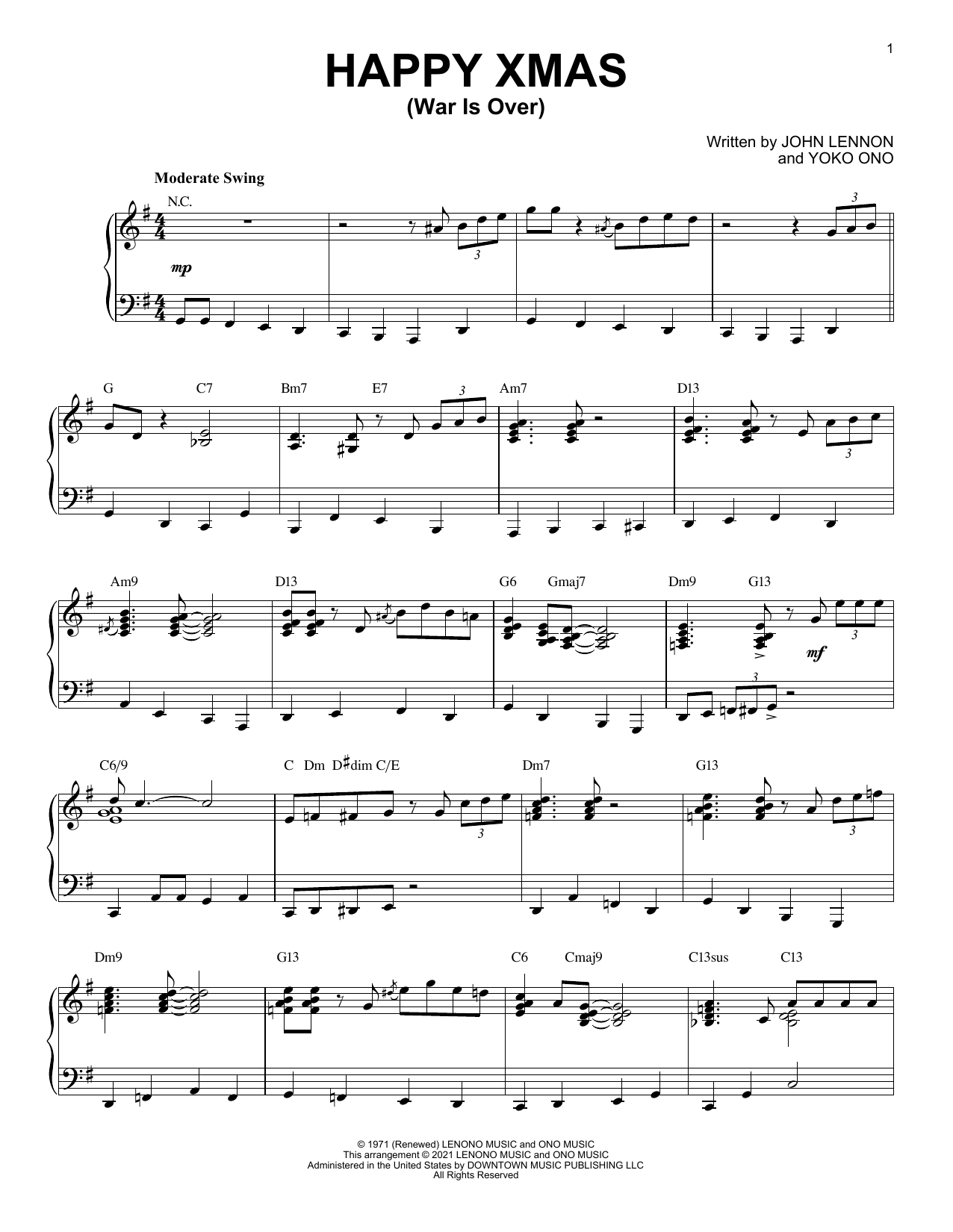 Download John Lennon Happy Xmas (War Is Over) [Jazz version] (arr. Brent Edstrom) Sheet Music and learn how to play Piano Solo PDF digital score in minutes