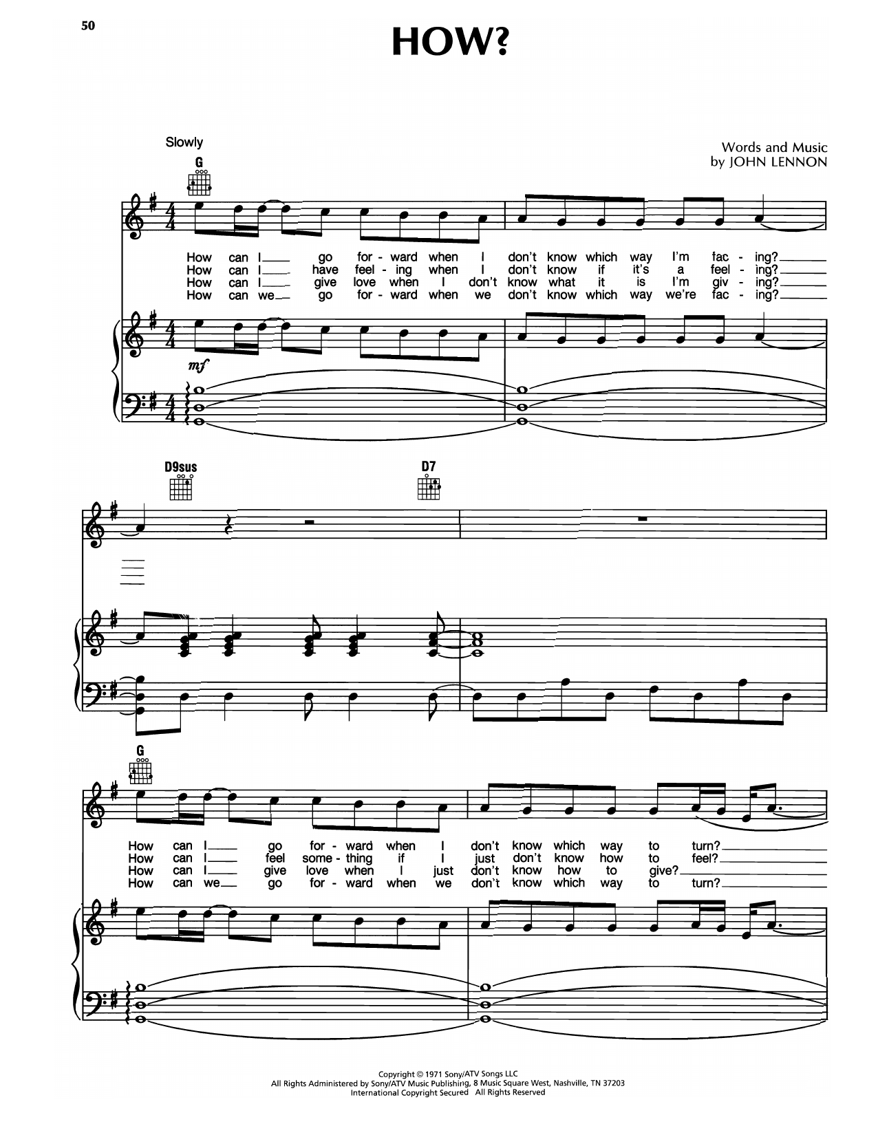 Download John Lennon How? Sheet Music and learn how to play Piano, Vocal & Guitar Chords (Right-Hand Melody) PDF digital score in minutes