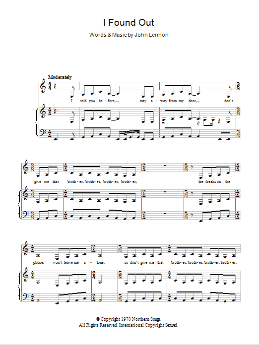 Download John Lennon I Found Out Sheet Music and learn how to play Piano, Vocal & Guitar (Right-Hand Melody) PDF digital score in minutes