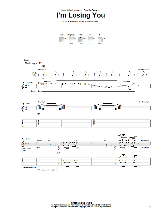 Download John Lennon I'm Losing You Sheet Music and learn how to play Piano, Vocal & Guitar (Right-Hand Melody) PDF digital score in minutes