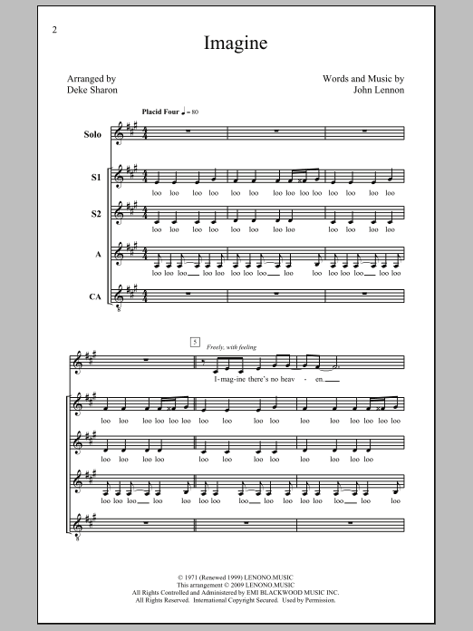 Download John Lennon Imagine (arr. Deke Sharon) Sheet Music and learn how to play SSA PDF digital score in minutes