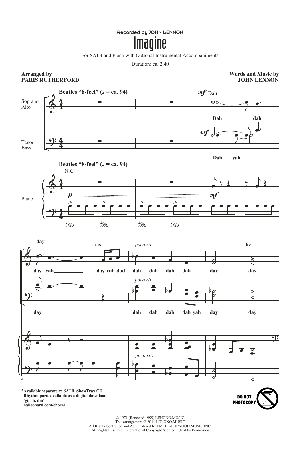 Download Paris Rutherford Imagine Sheet Music and learn how to play SATB PDF digital score in minutes