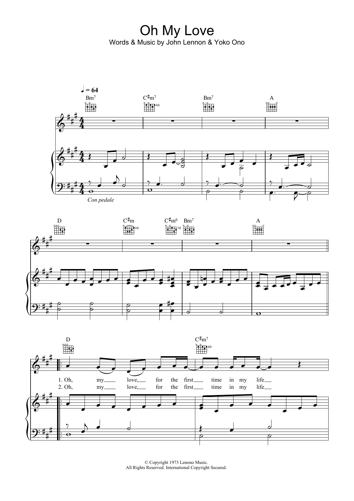 Download John Lennon Oh My Love Sheet Music and learn how to play Piano, Vocal & Guitar PDF digital score in minutes