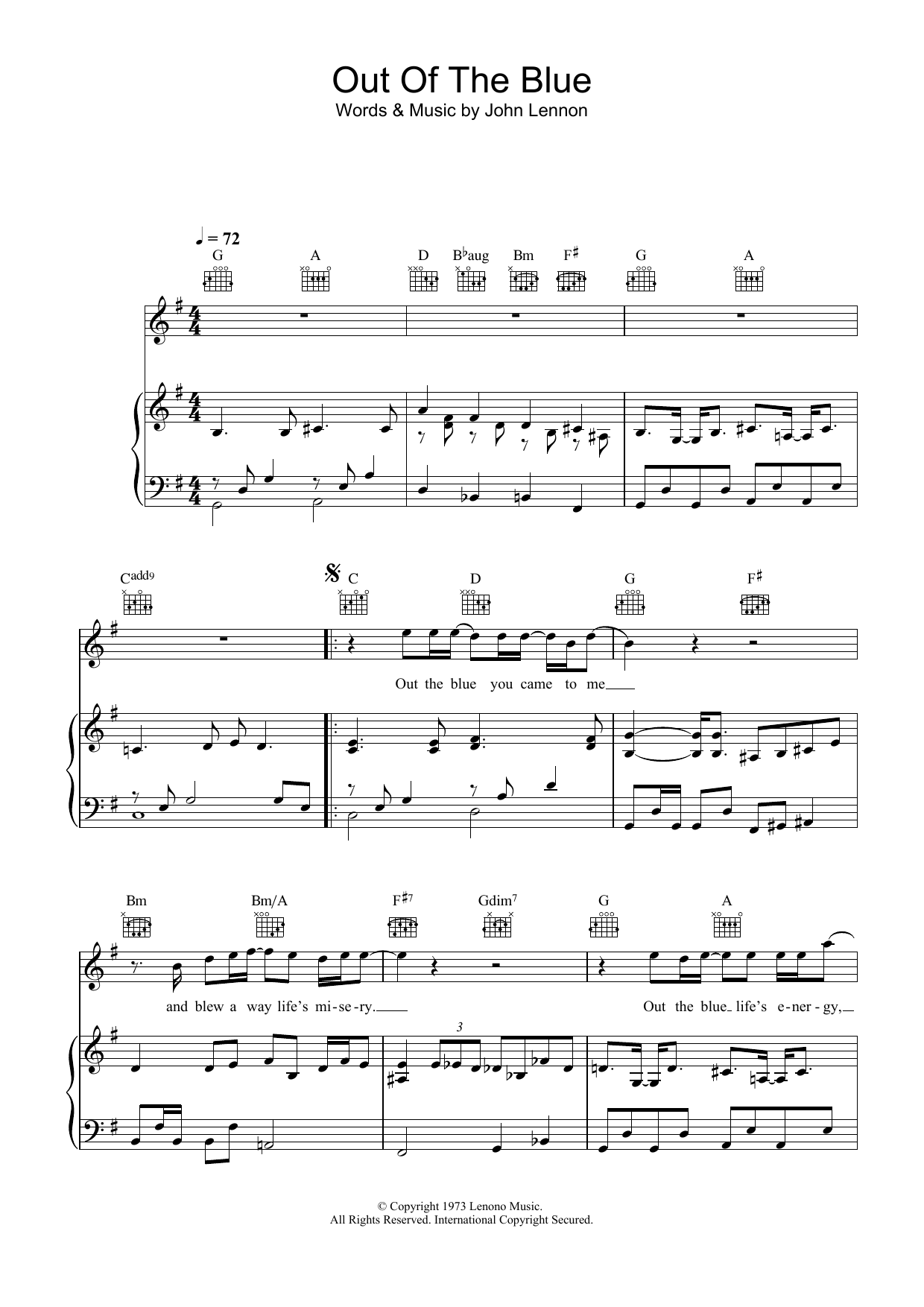 Download John Lennon Out The Blue Sheet Music and learn how to play Piano, Vocal & Guitar PDF digital score in minutes