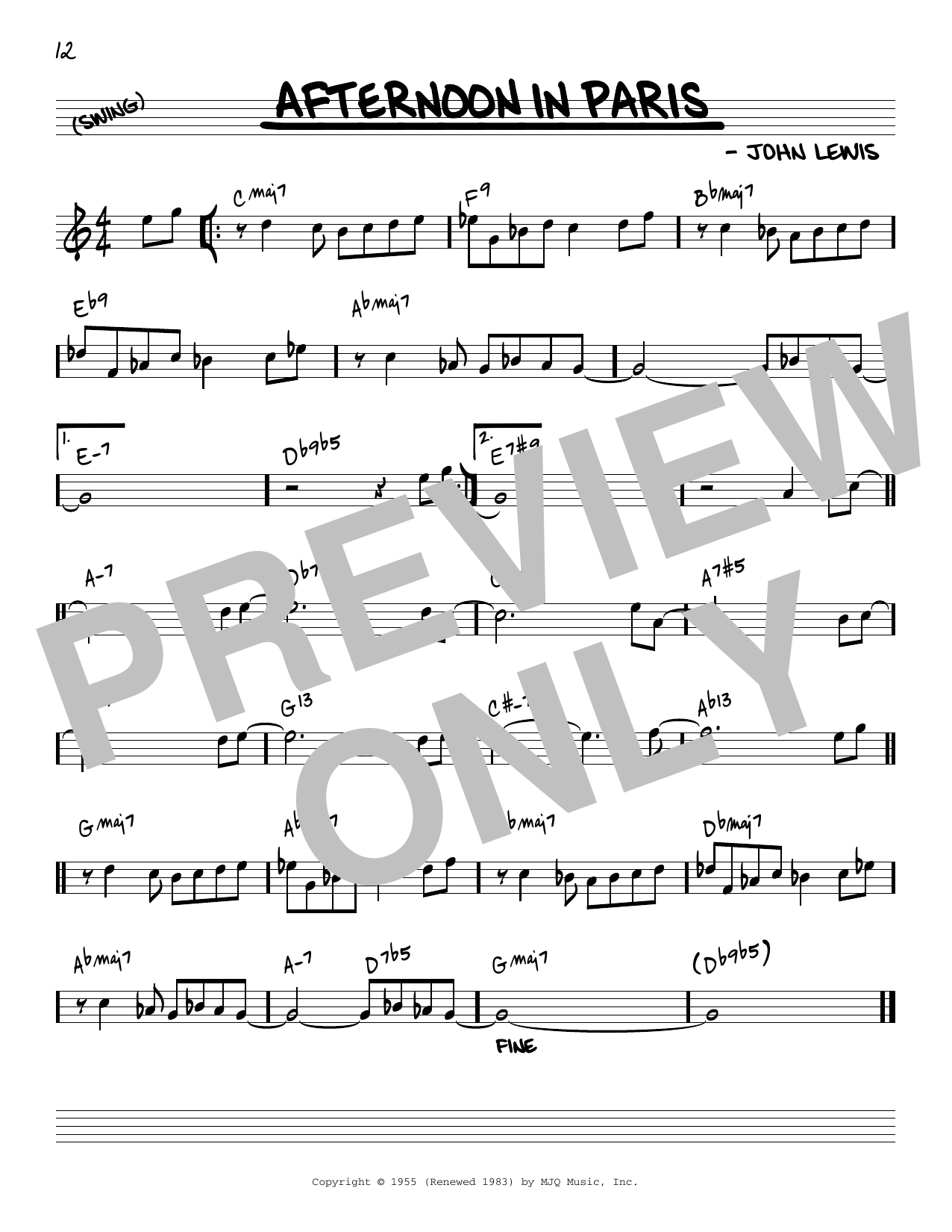 Download John Lewis Afternoon In Paris [Reharmonized version] (arr. Jack Grassel) Sheet Music and learn how to play Real Book – Melody & Chords PDF digital score in minutes