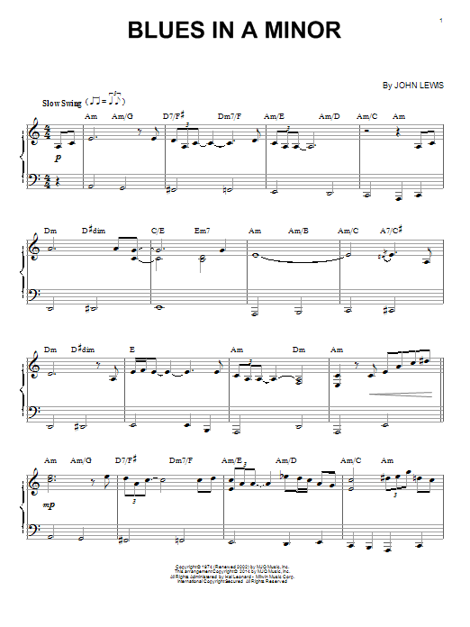 Download John Lewis Blues In A Minor Sheet Music and learn how to play Piano PDF digital score in minutes