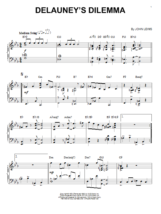 Download John Lewis Delauney's Dilemma Sheet Music and learn how to play Piano PDF digital score in minutes
