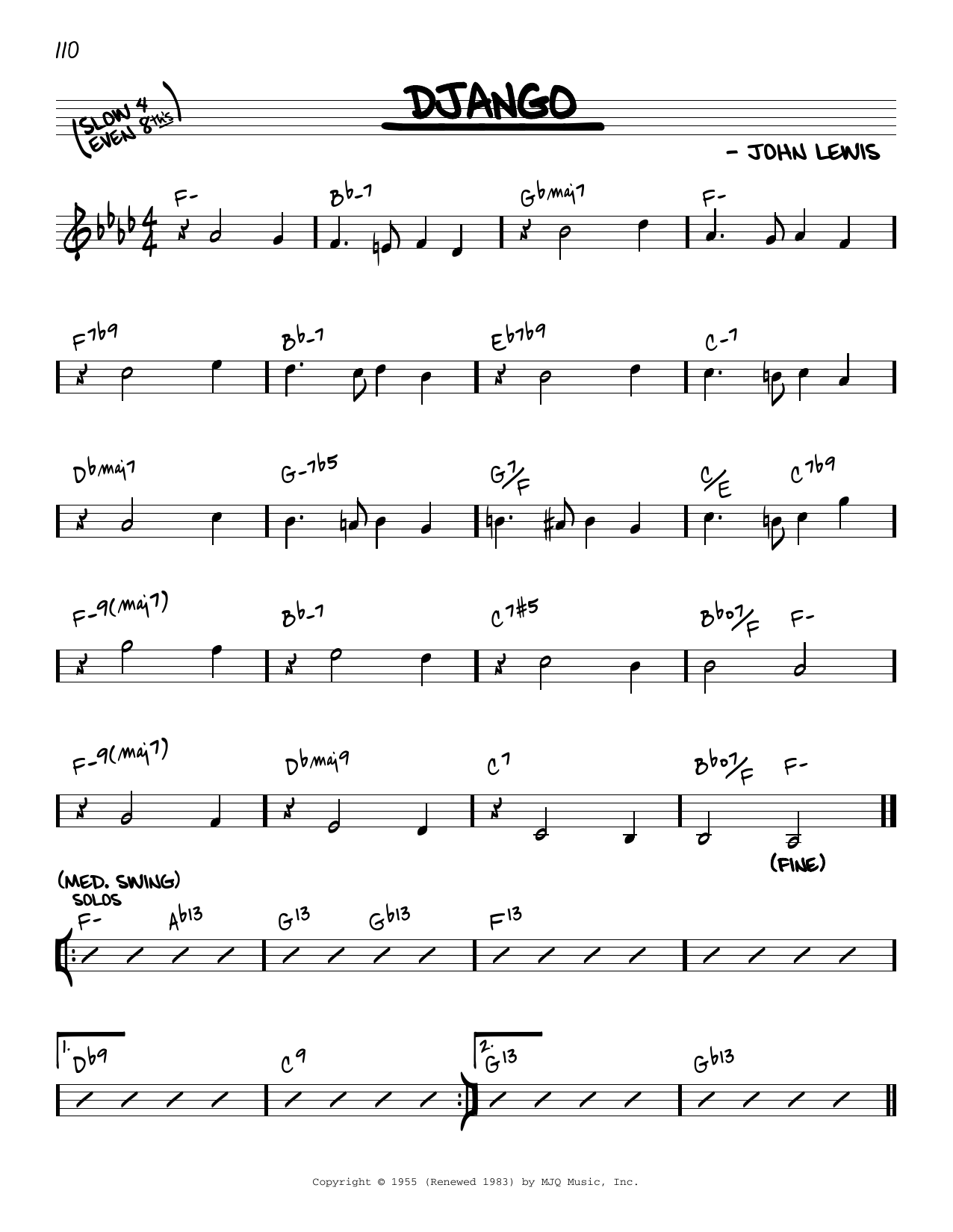 Download John Lewis Django [Reharmonized version] (arr. Jack Grassel) Sheet Music and learn how to play Real Book – Melody & Chords PDF digital score in minutes