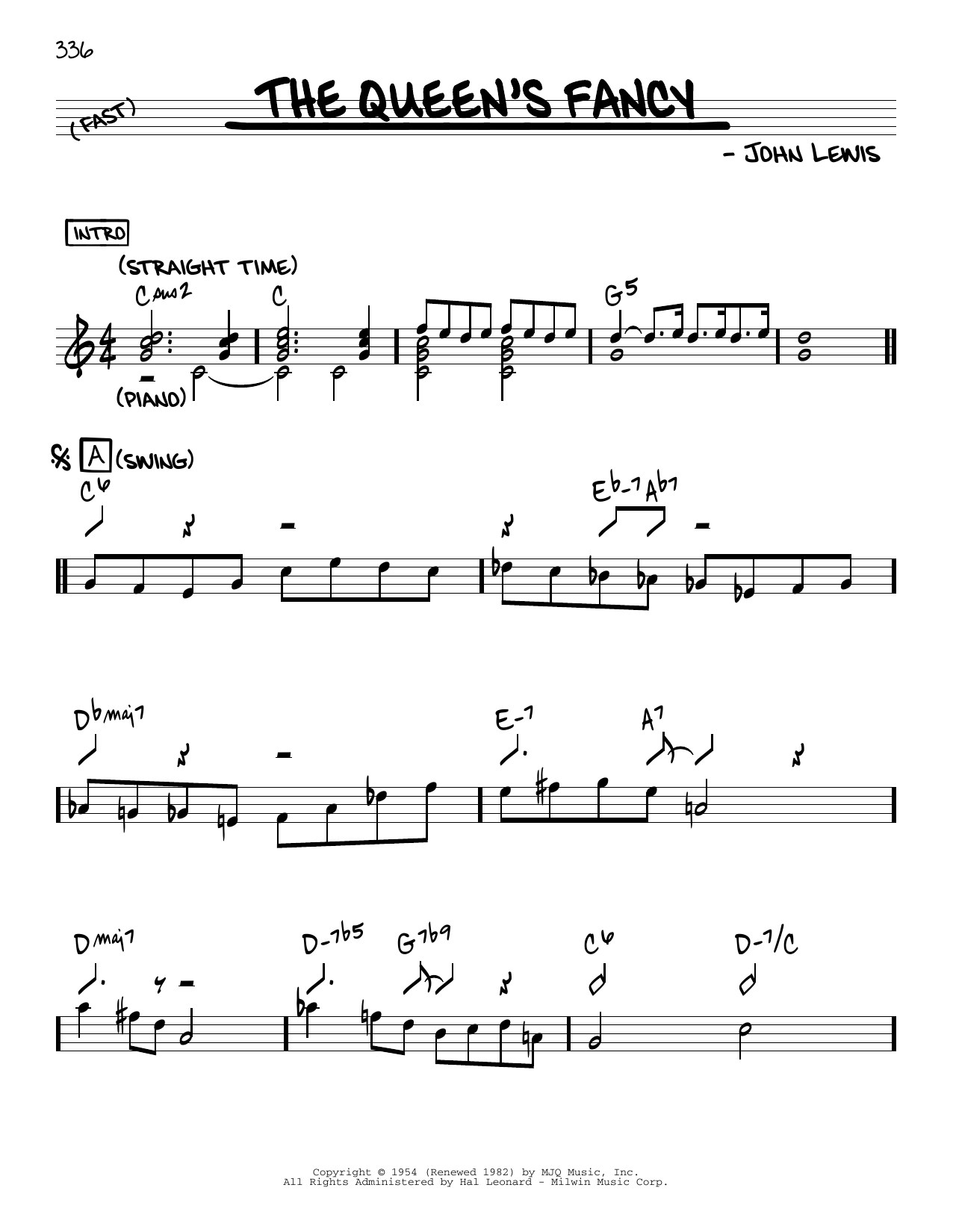 Download John Lewis The Queen's Fancy Sheet Music and learn how to play Real Book – Melody & Chords PDF digital score in minutes