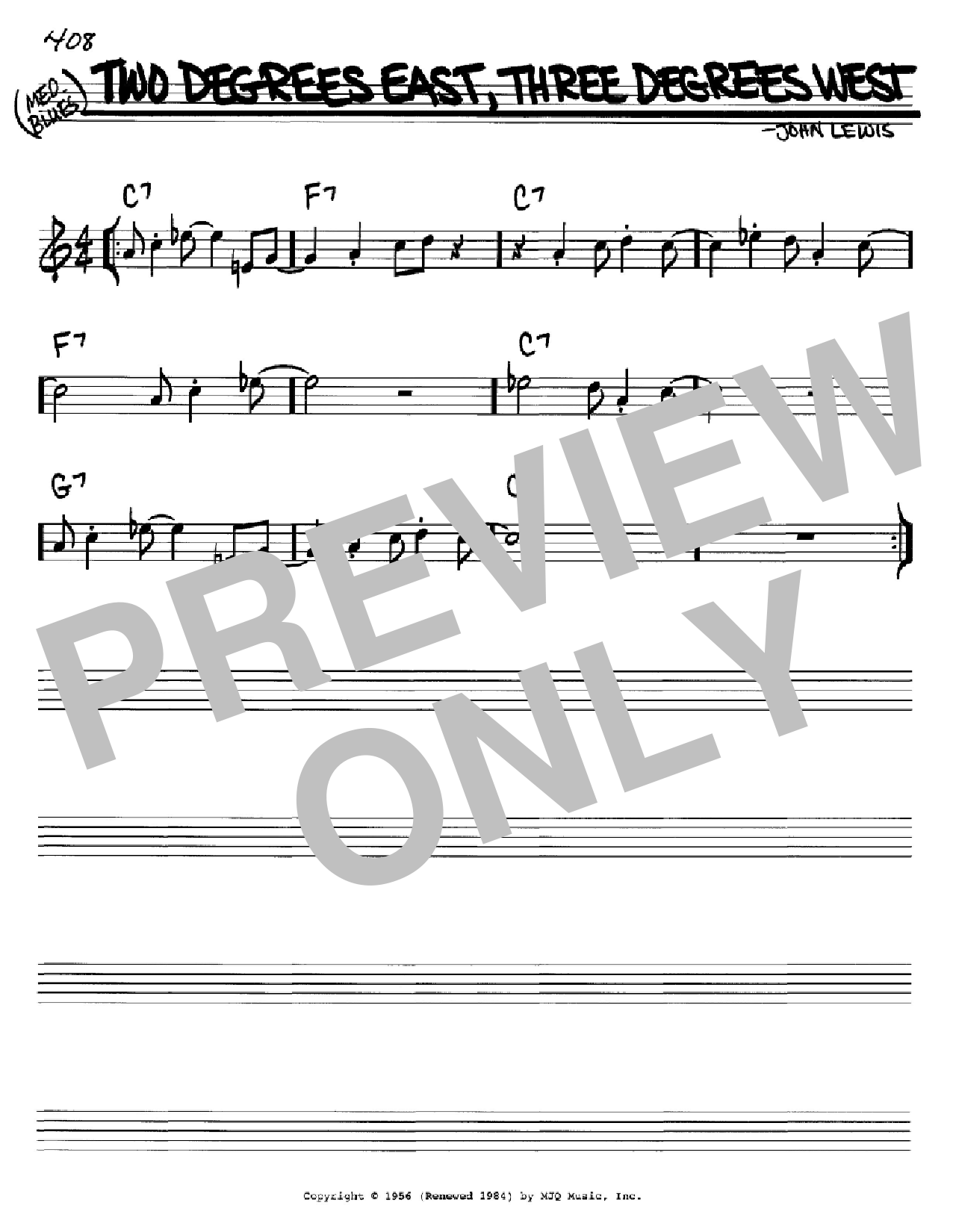 Download John Lewis Two Degrees East, Three Degrees West Sheet Music and learn how to play Real Book - Melody & Chords - C Instruments PDF digital score in minutes