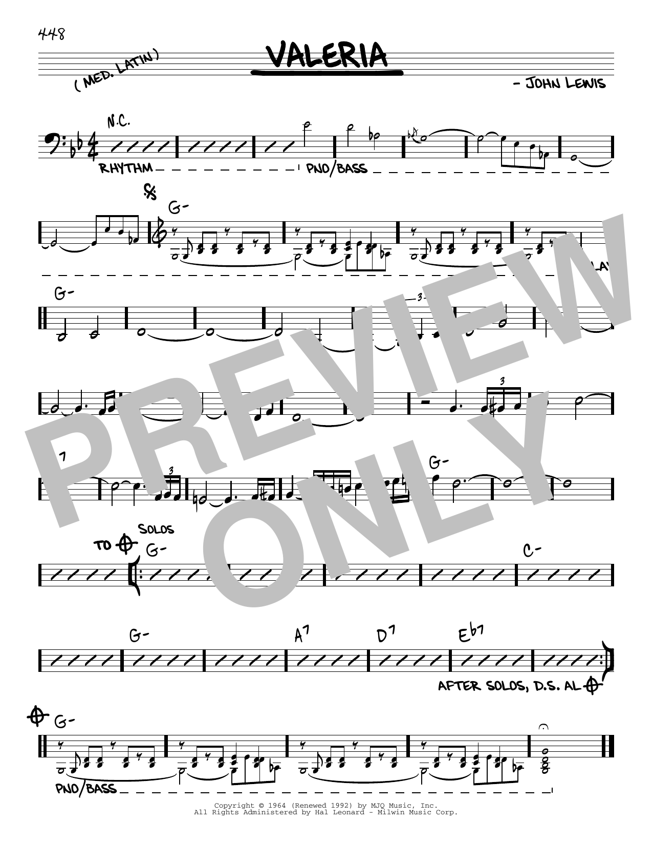 Download John Lewis Valeria Sheet Music and learn how to play Real Book – Melody & Chords PDF digital score in minutes