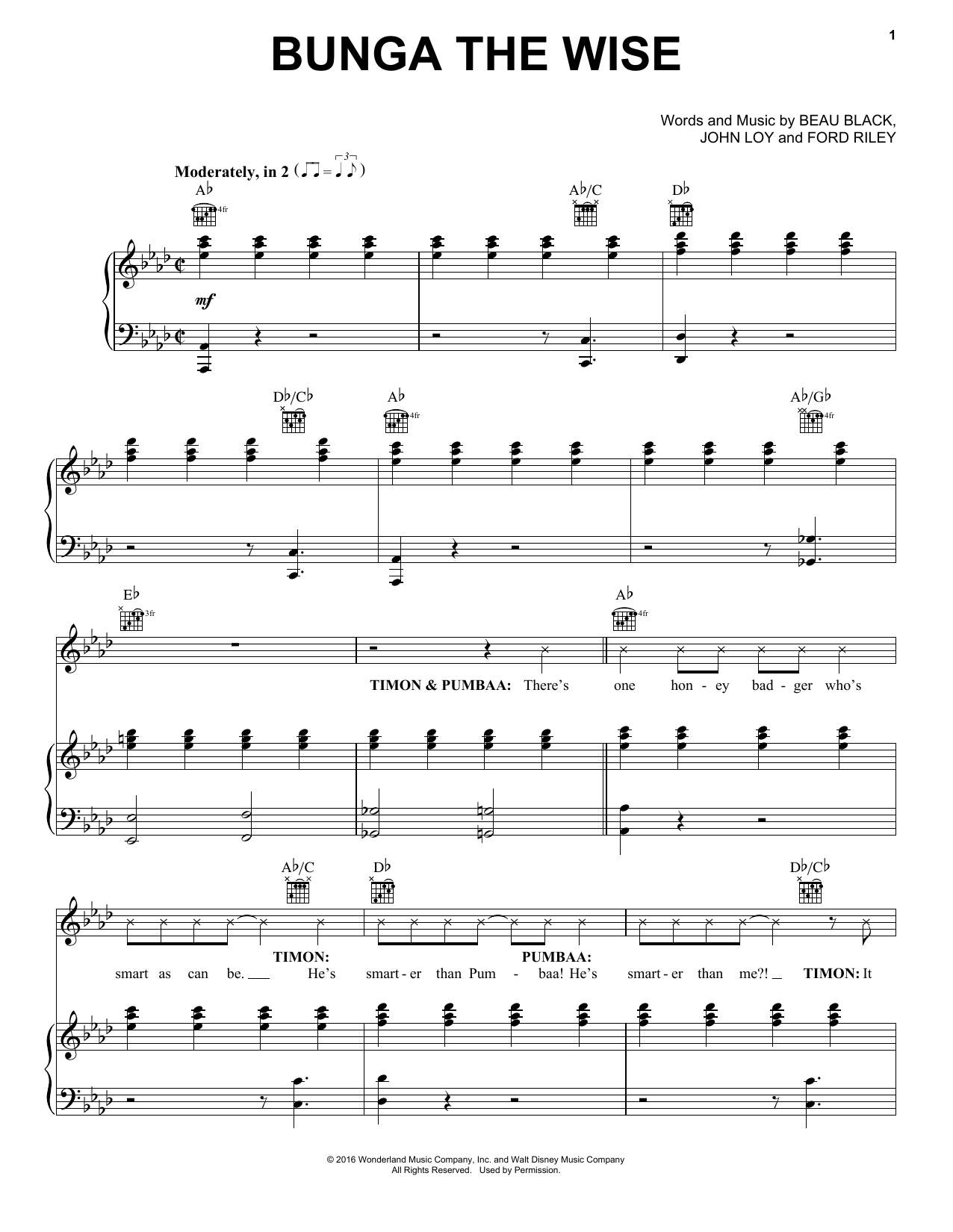 Download Beau Black Bunga The Wise Sheet Music and learn how to play Piano, Vocal & Guitar (Right-Hand Melody) PDF digital score in minutes