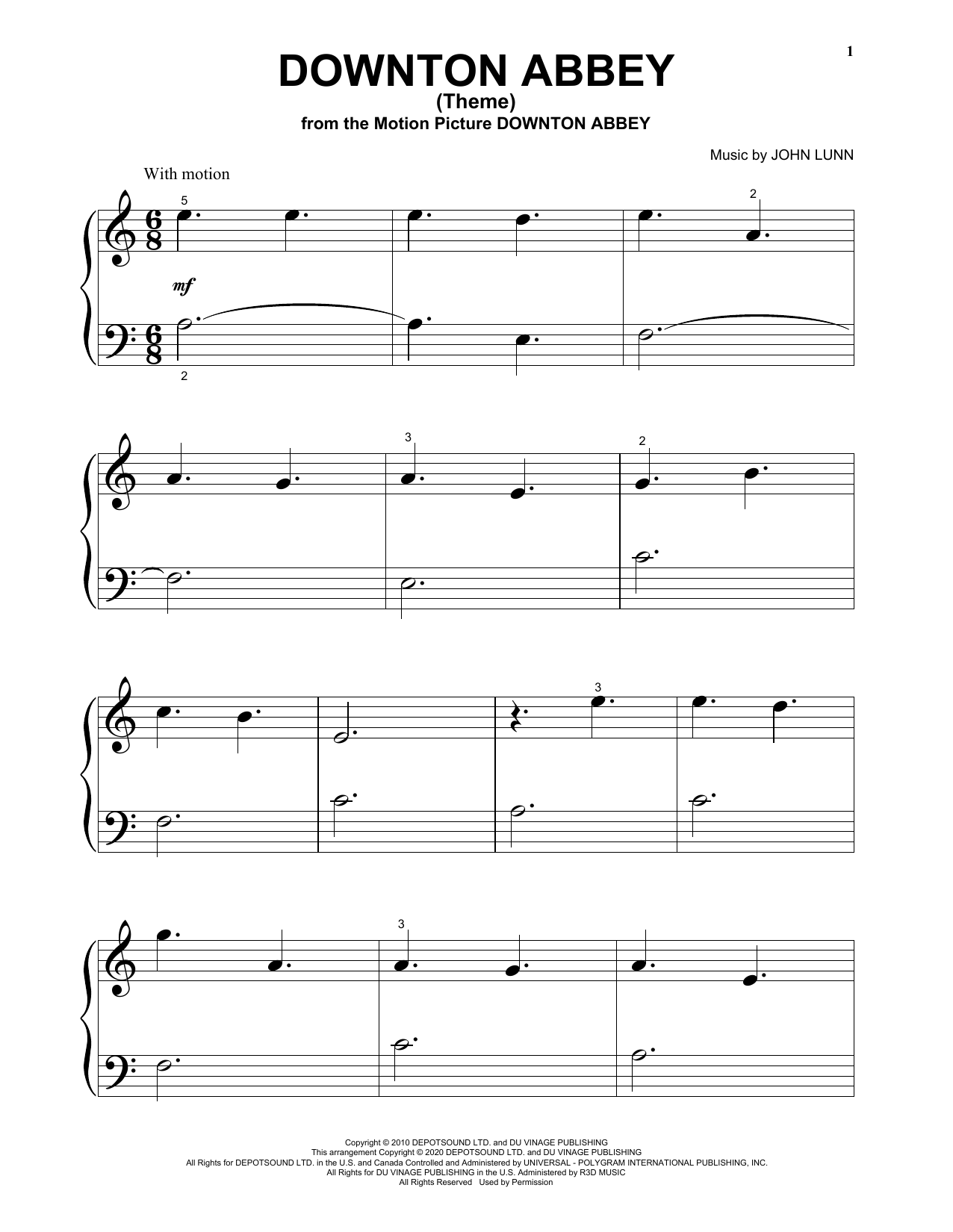 Download John Lunn Downton Abbey (Theme) (from the Motion Picture Downton Abbey) Sheet Music and learn how to play Big Note Piano PDF digital score in minutes
