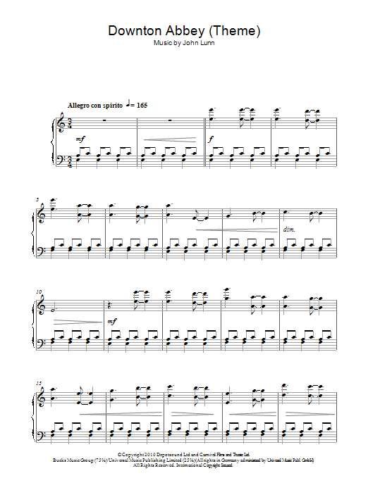 Download John Lunn Downton Abbey (Theme) Sheet Music and learn how to play 5-Finger Piano PDF digital score in minutes