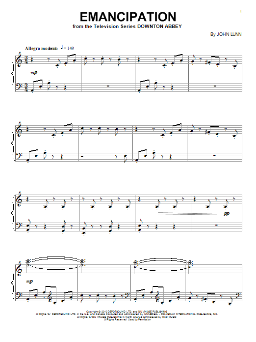 Download John Lunn Emancipation Sheet Music and learn how to play Piano PDF digital score in minutes
