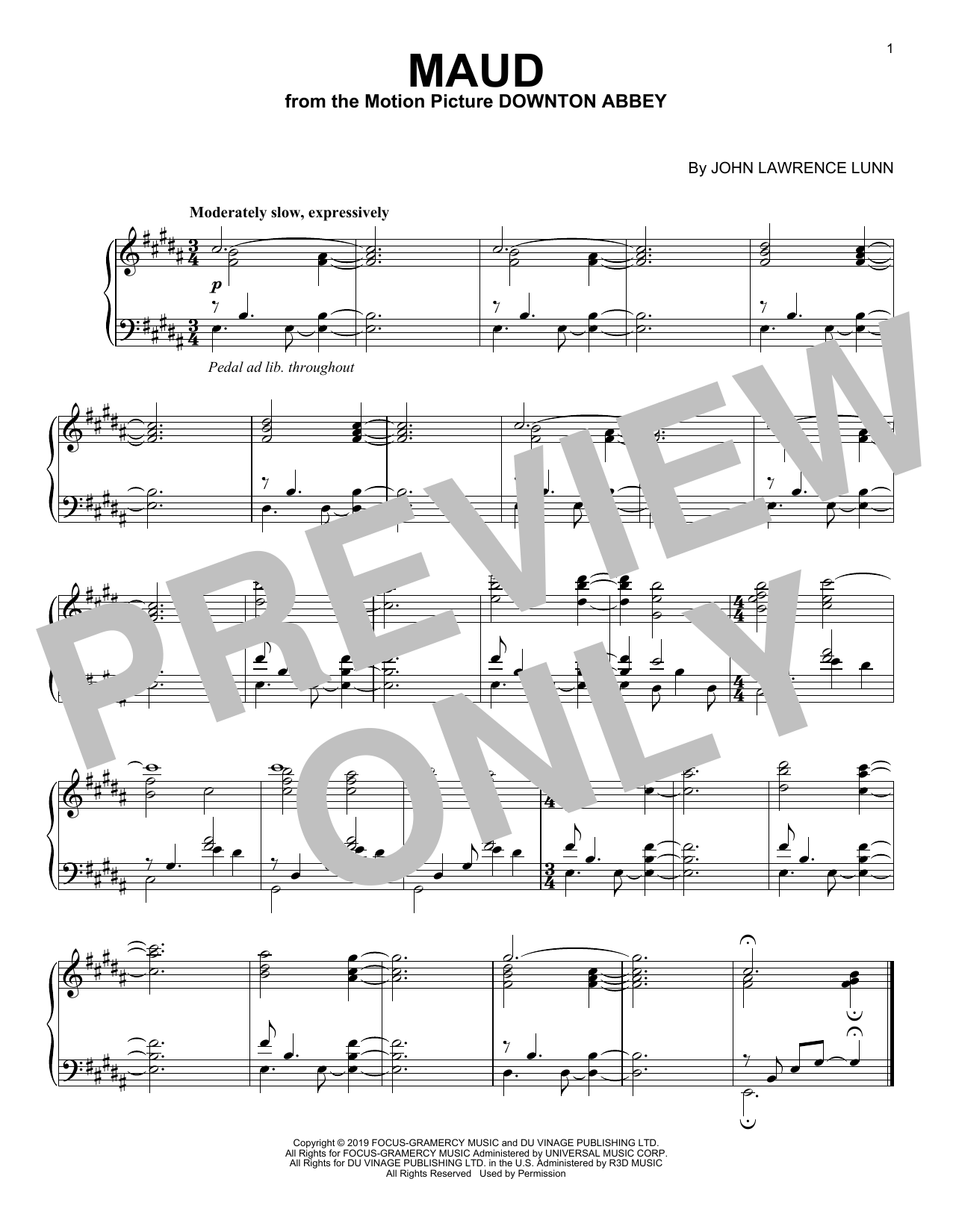 Download John Lunn Maud (from the Motion Picture Downton Abbey) Sheet Music and learn how to play Piano Solo PDF digital score in minutes