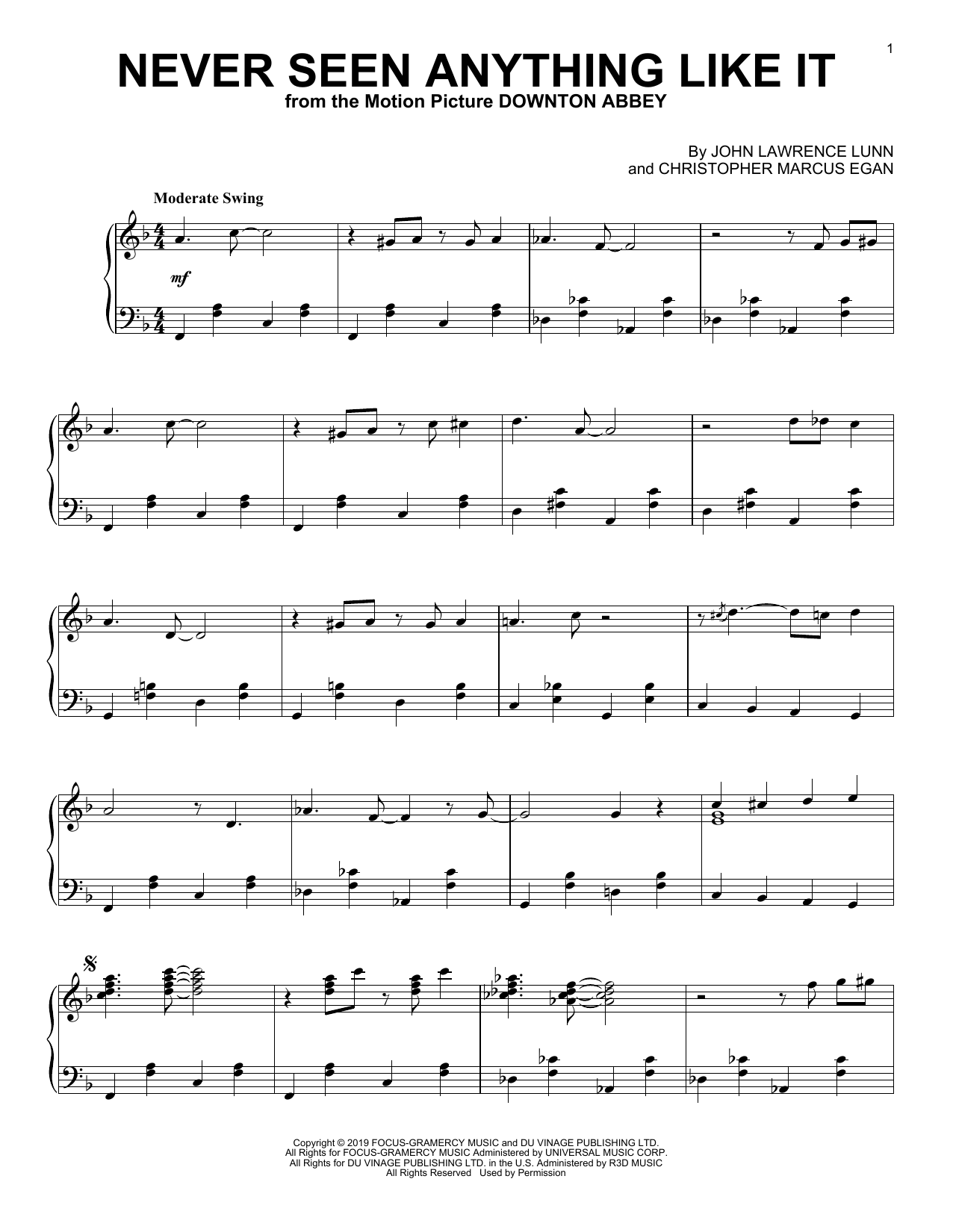 Download John Lunn Never Seen Anything Like It (from the Motion Picture Downton Abbey) Sheet Music and learn how to play Piano Solo PDF digital score in minutes