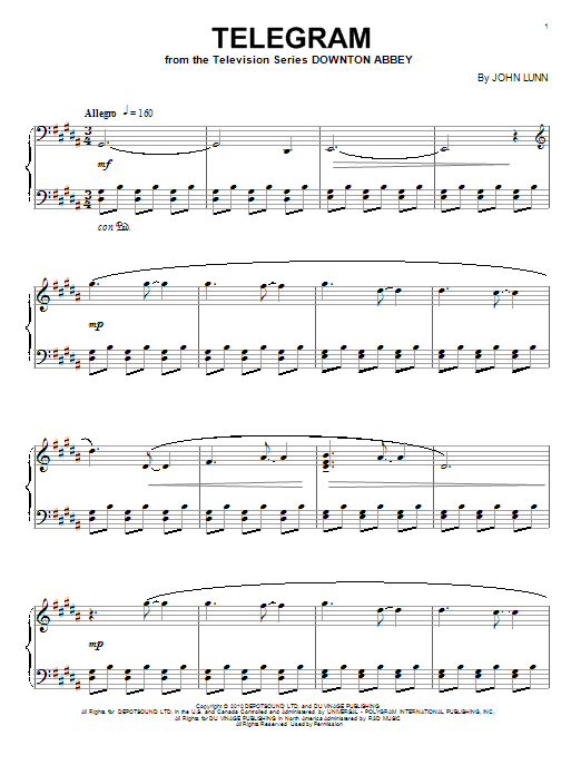 Download John Lunn Telegram Sheet Music and learn how to play Piano PDF digital score in minutes