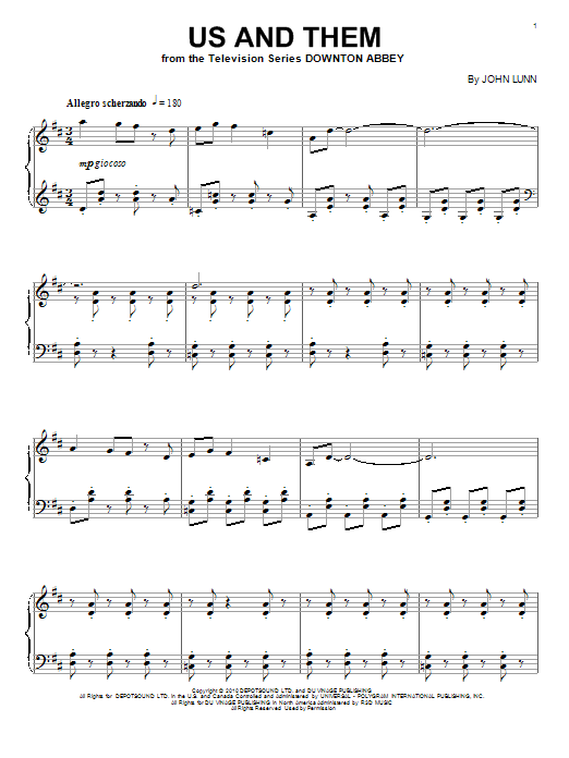 Download John Lunn Us And Them Sheet Music and learn how to play Piano PDF digital score in minutes