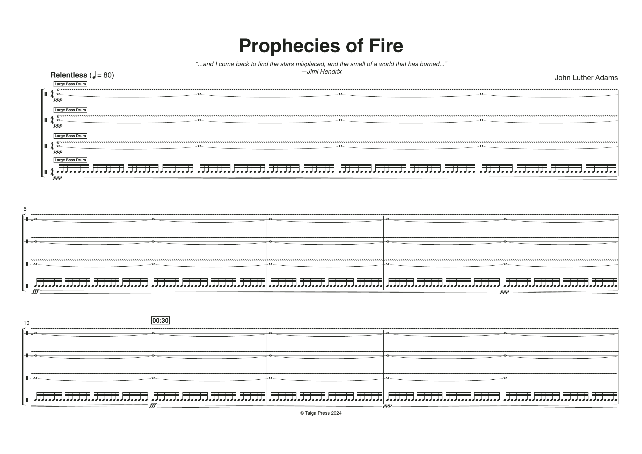 Download John Luther Adams Prophecies of Fire (Score) Sheet Music and learn how to play Percussion Ensemble PDF digital score in minutes