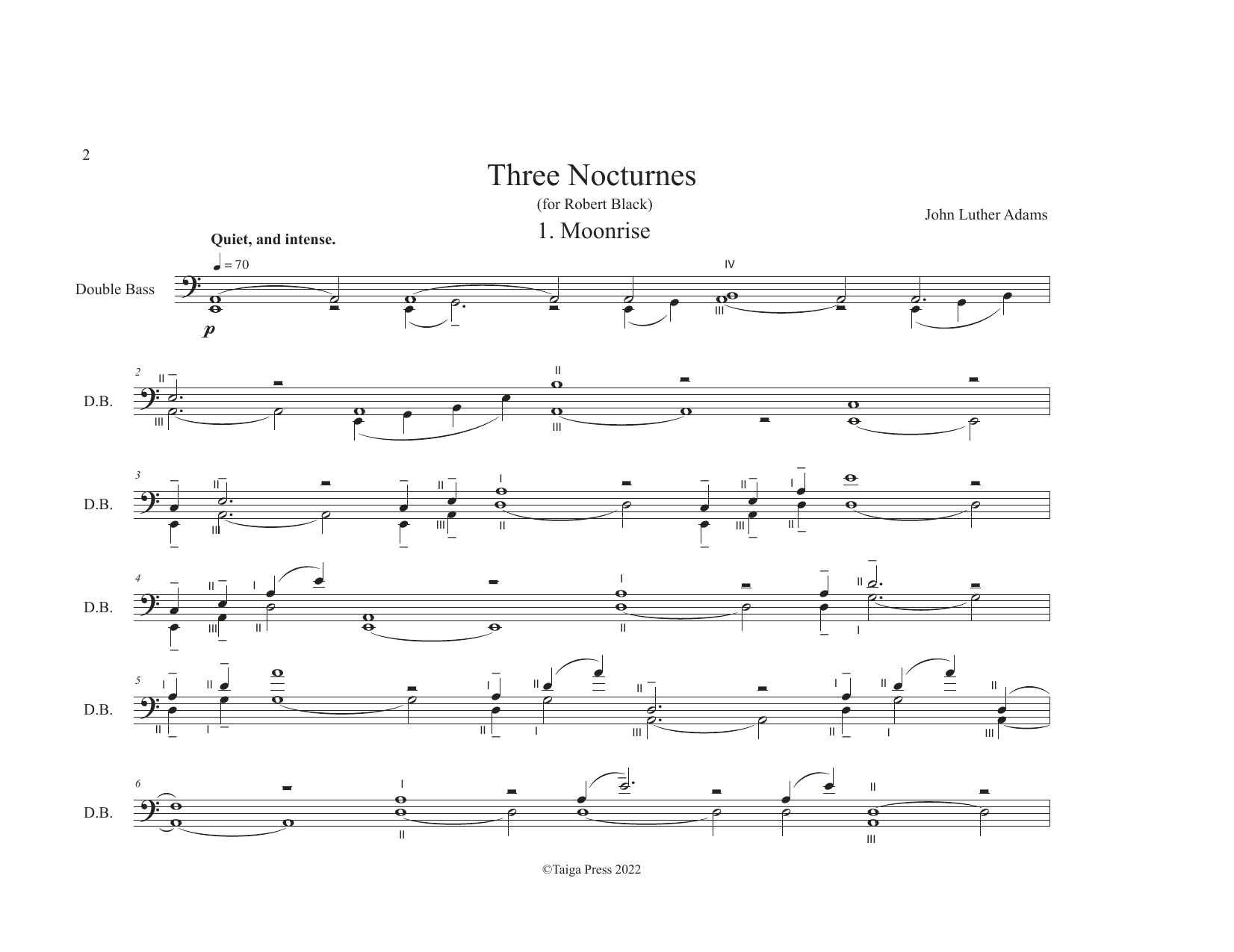 Download John Luther Adams Three Nocturnes Sheet Music and learn how to play String Bass Solo PDF digital score in minutes