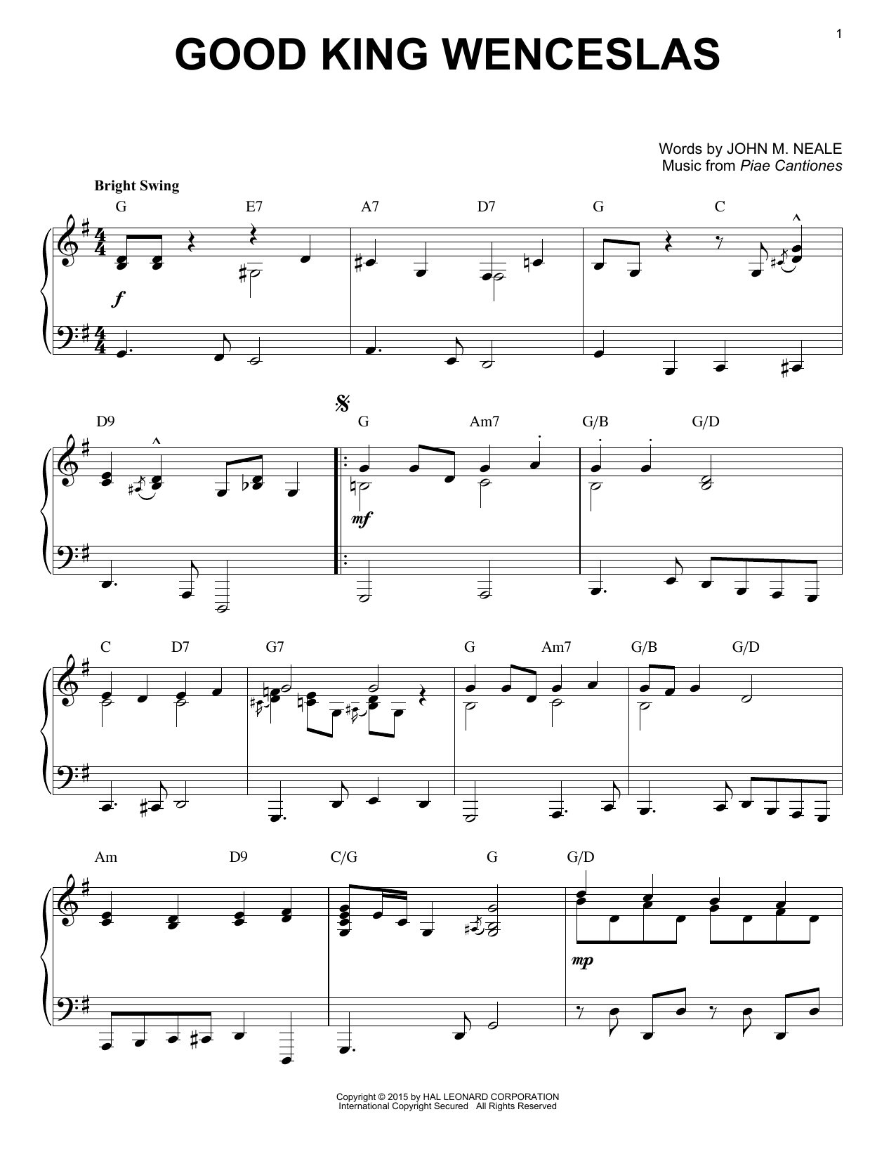 Download Christmas Carol Good King Wenceslas Sheet Music and learn how to play Piano PDF digital score in minutes