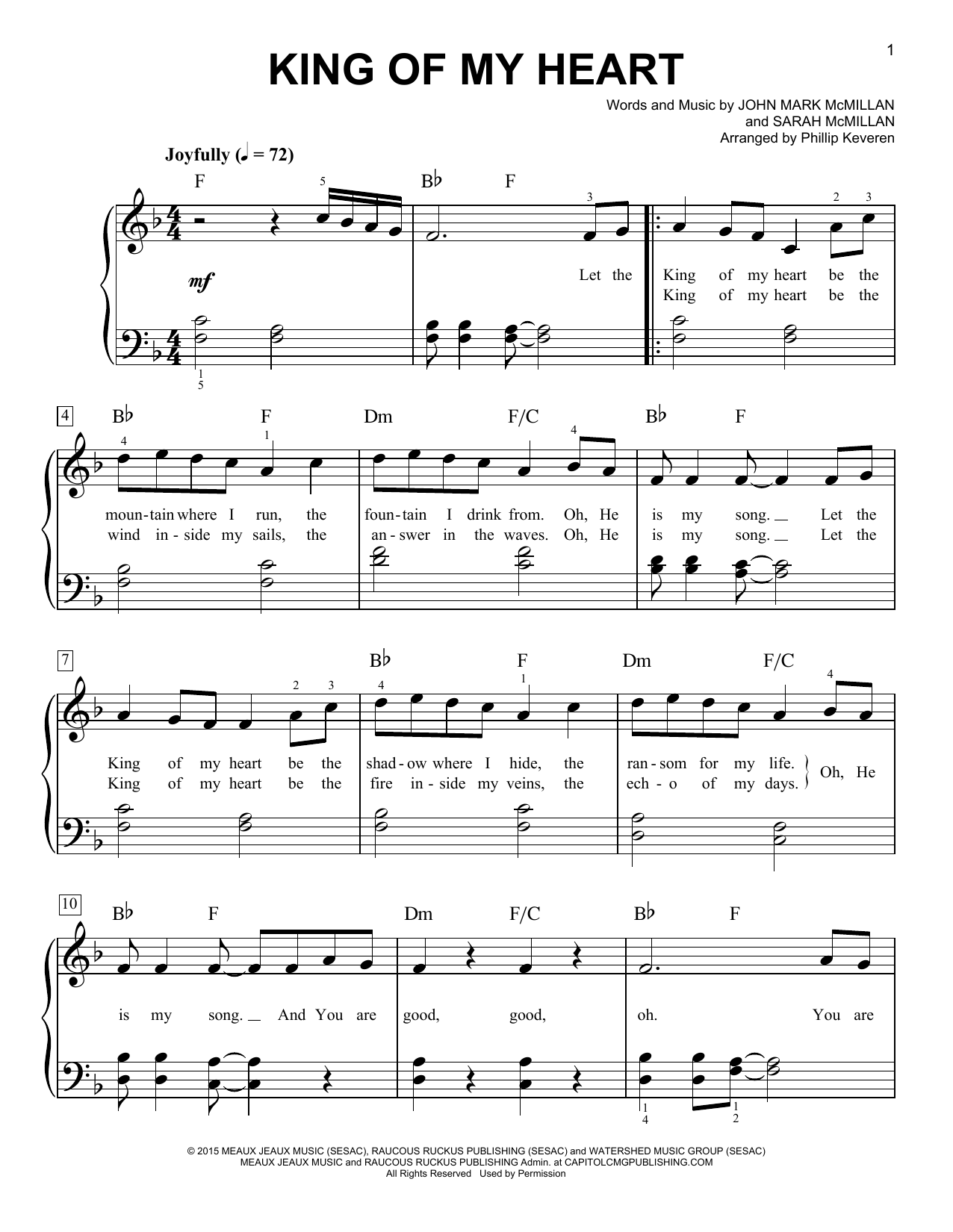 Download John Mark & Sarah McMillan King Of My Heart (arr. Phillip Keveren) Sheet Music and learn how to play Easy Piano PDF digital score in minutes