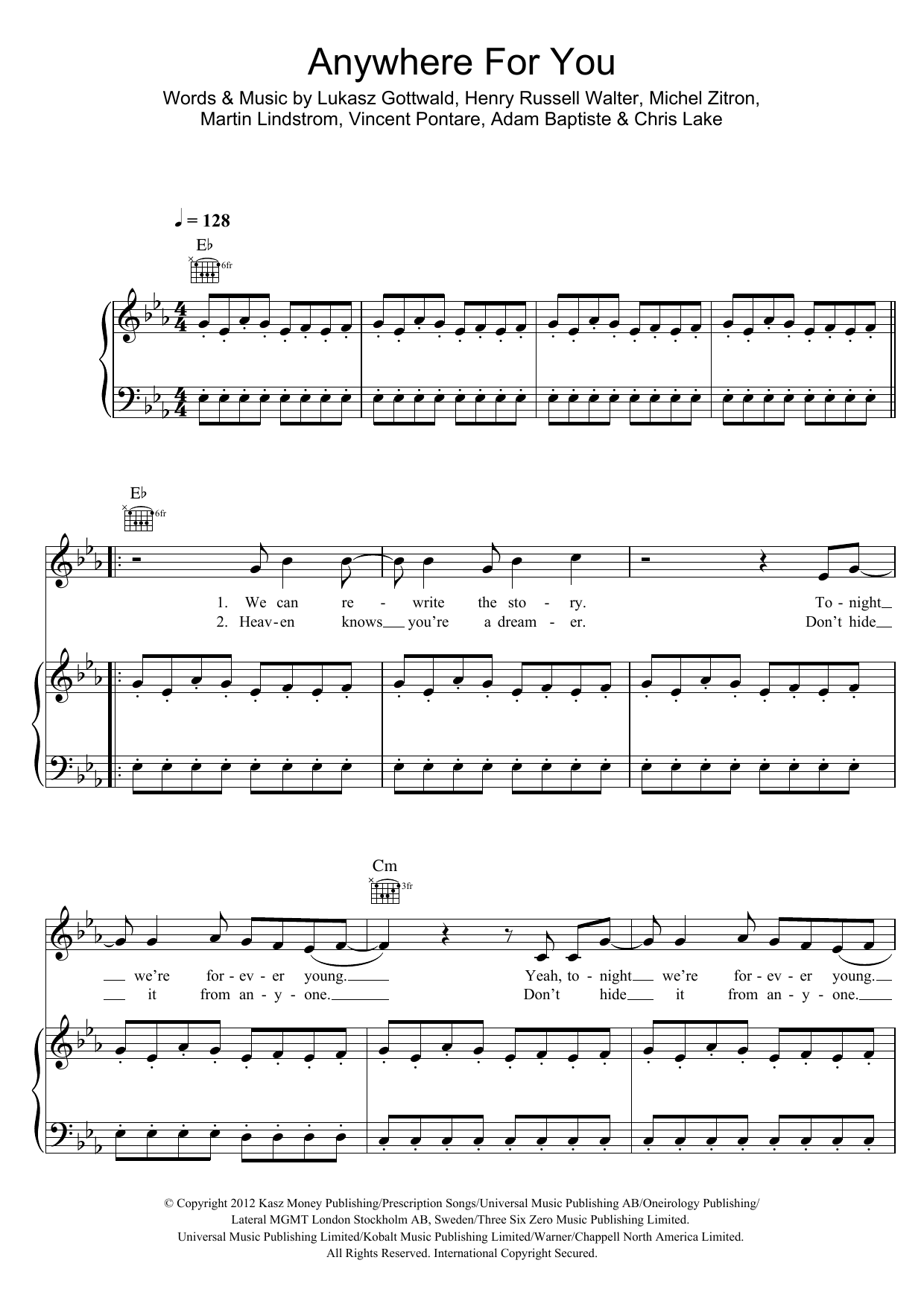 Download John Martin Anywhere For You Sheet Music and learn how to play Piano, Vocal & Guitar PDF digital score in minutes