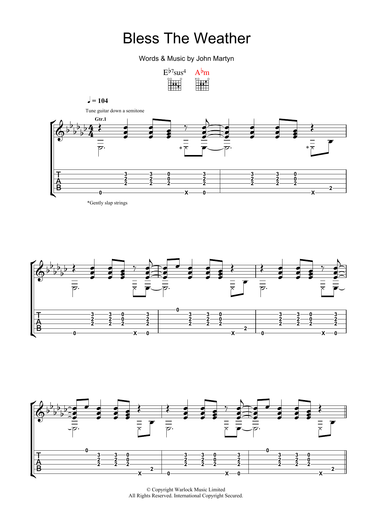 Download John Martyn Bless The Weather Sheet Music and learn how to play Lyrics & Chords PDF digital score in minutes