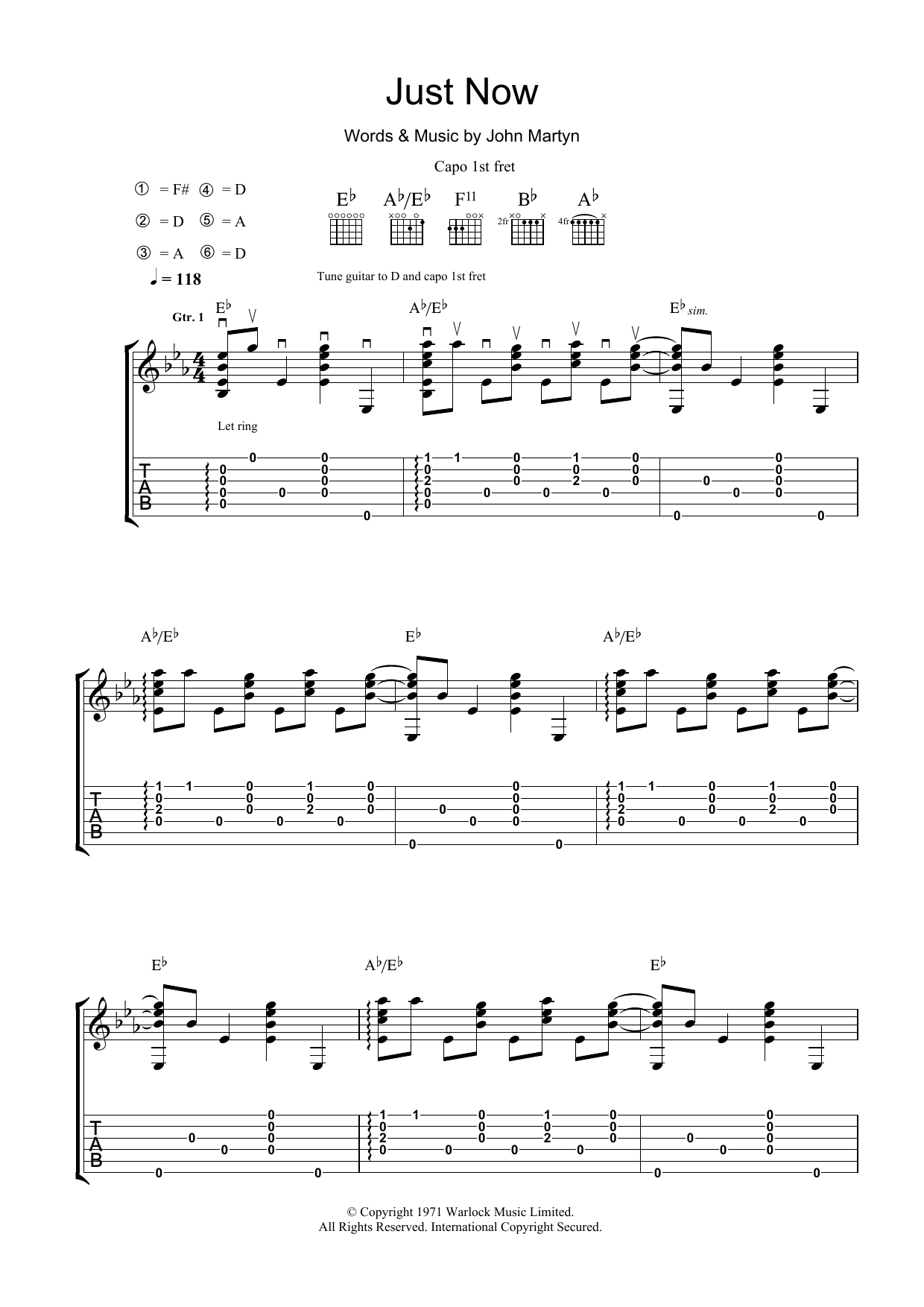 Download John Martyn Just Now Sheet Music and learn how to play Guitar Tab PDF digital score in minutes