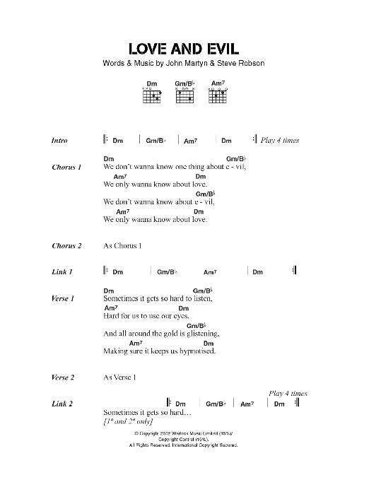 Download John Martyn Love And Evil Sheet Music and learn how to play Lyrics & Chords PDF digital score in minutes