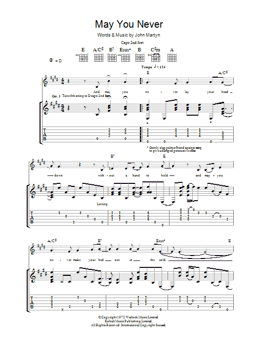 Download John Martyn May You Never Sheet Music and learn how to play Melody Line, Lyrics & Chords PDF digital score in minutes