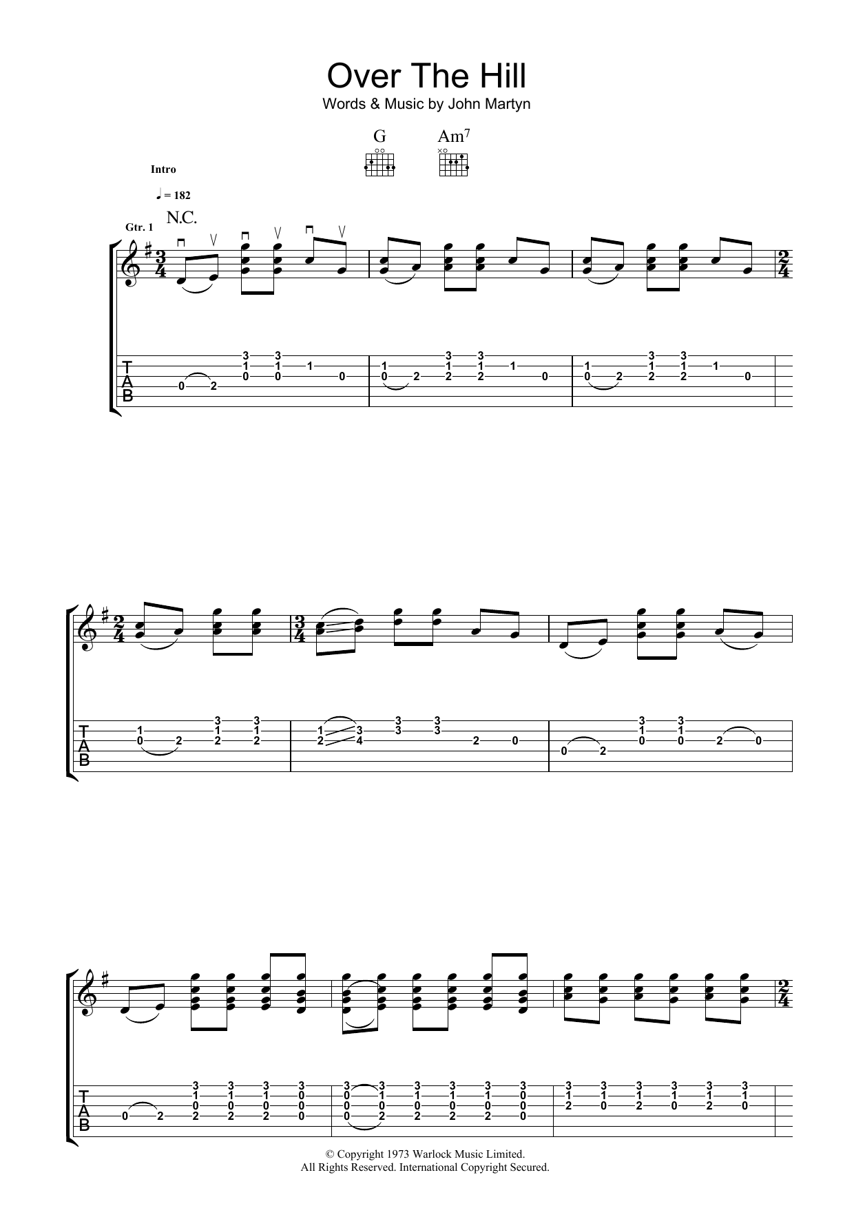 Download John Martyn Over The Hill Sheet Music and learn how to play Guitar Tab PDF digital score in minutes