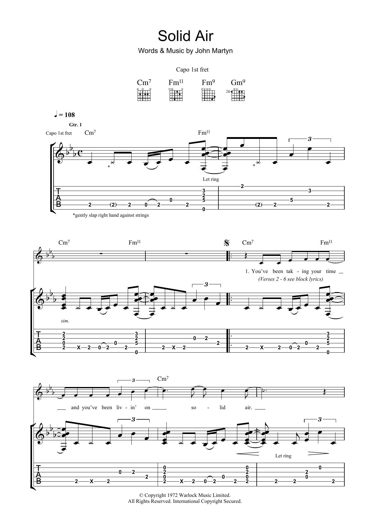 Download John Martyn Solid Air Sheet Music and learn how to play Guitar Tab PDF digital score in minutes