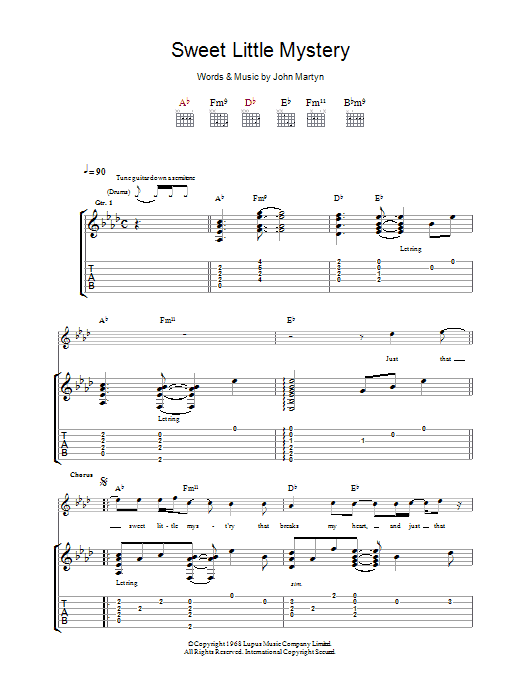 Download John Martyn Sweet Little Mystery Sheet Music and learn how to play Guitar Tab PDF digital score in minutes