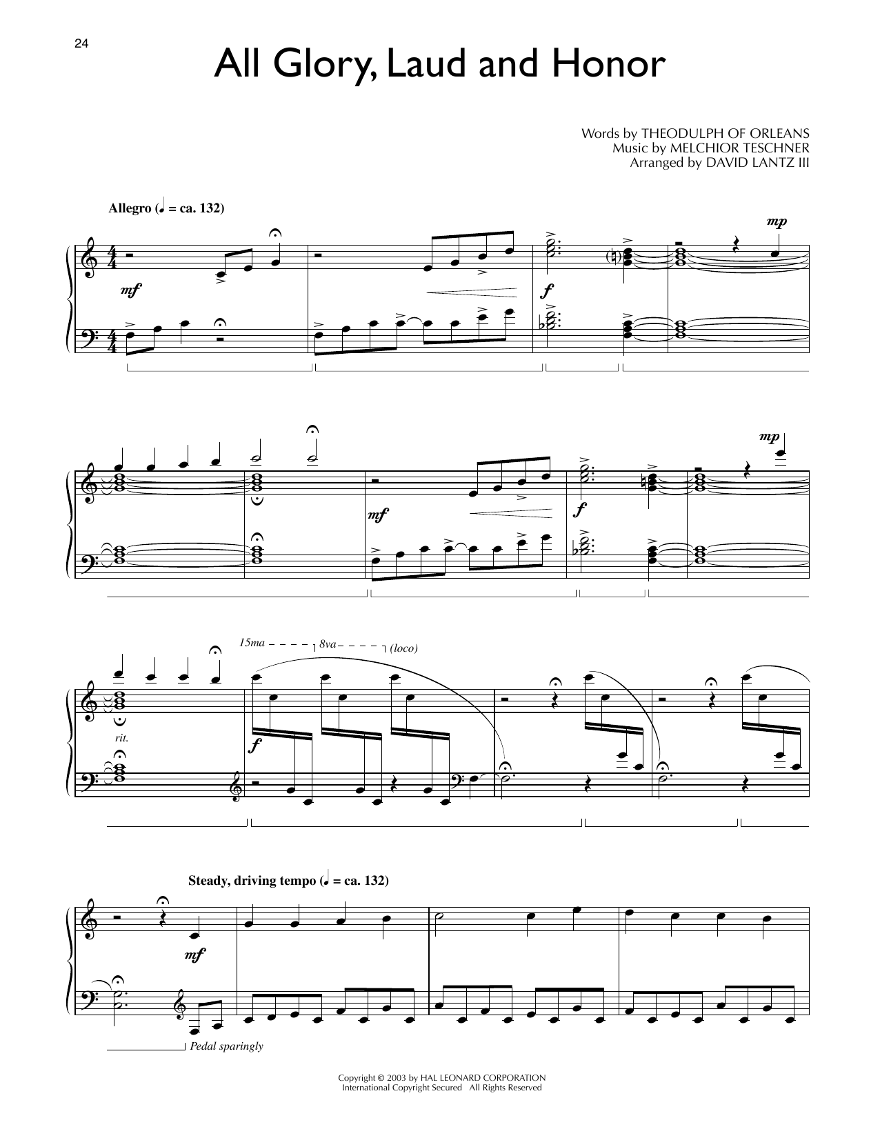 Download John Mason Neale All Glory, Laud And Honor (arr. David Lantz III) Sheet Music and learn how to play Piano Solo PDF digital score in minutes