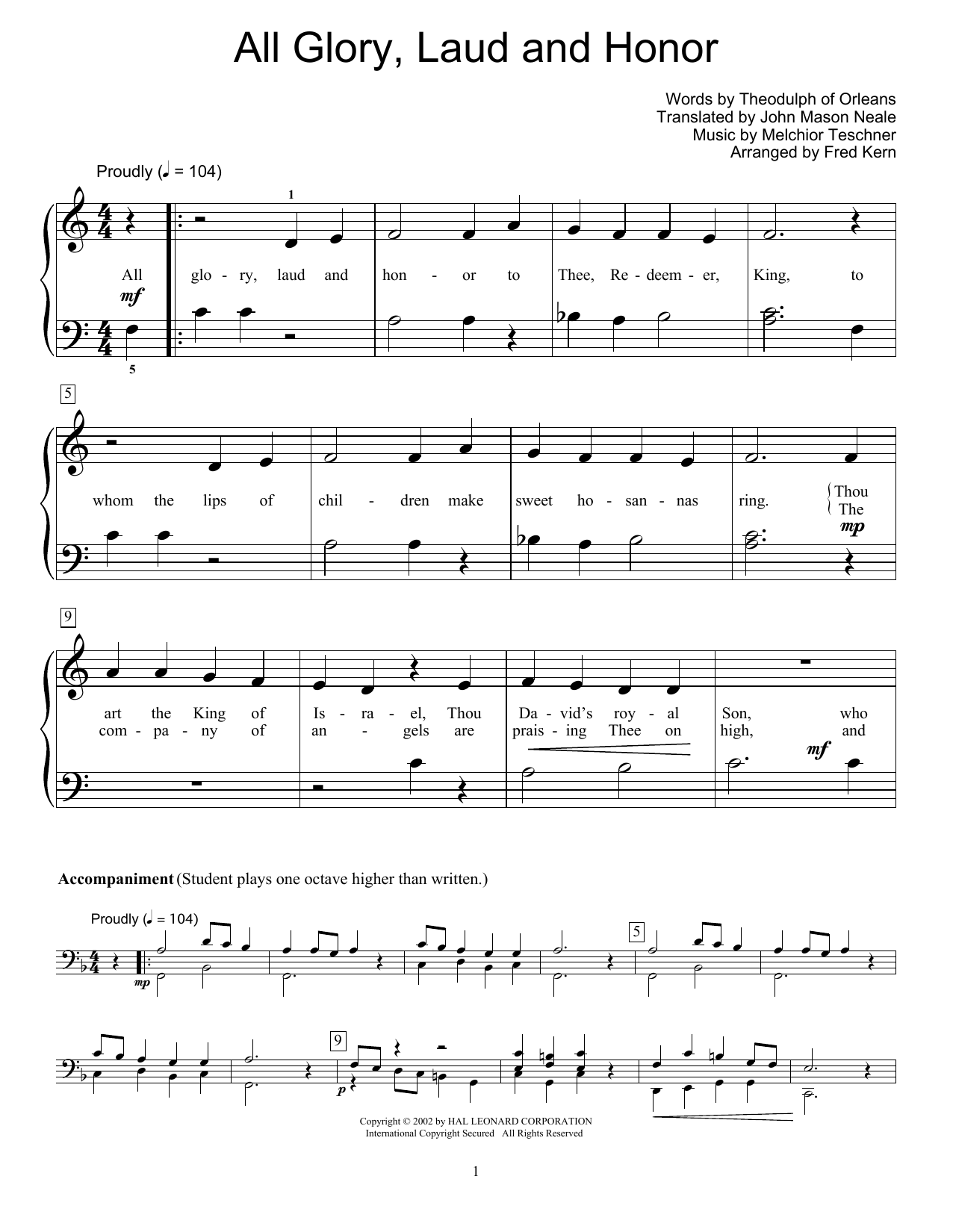 Download Fred Kern All Glory, Laud And Honor Sheet Music and learn how to play Educational Piano PDF digital score in minutes