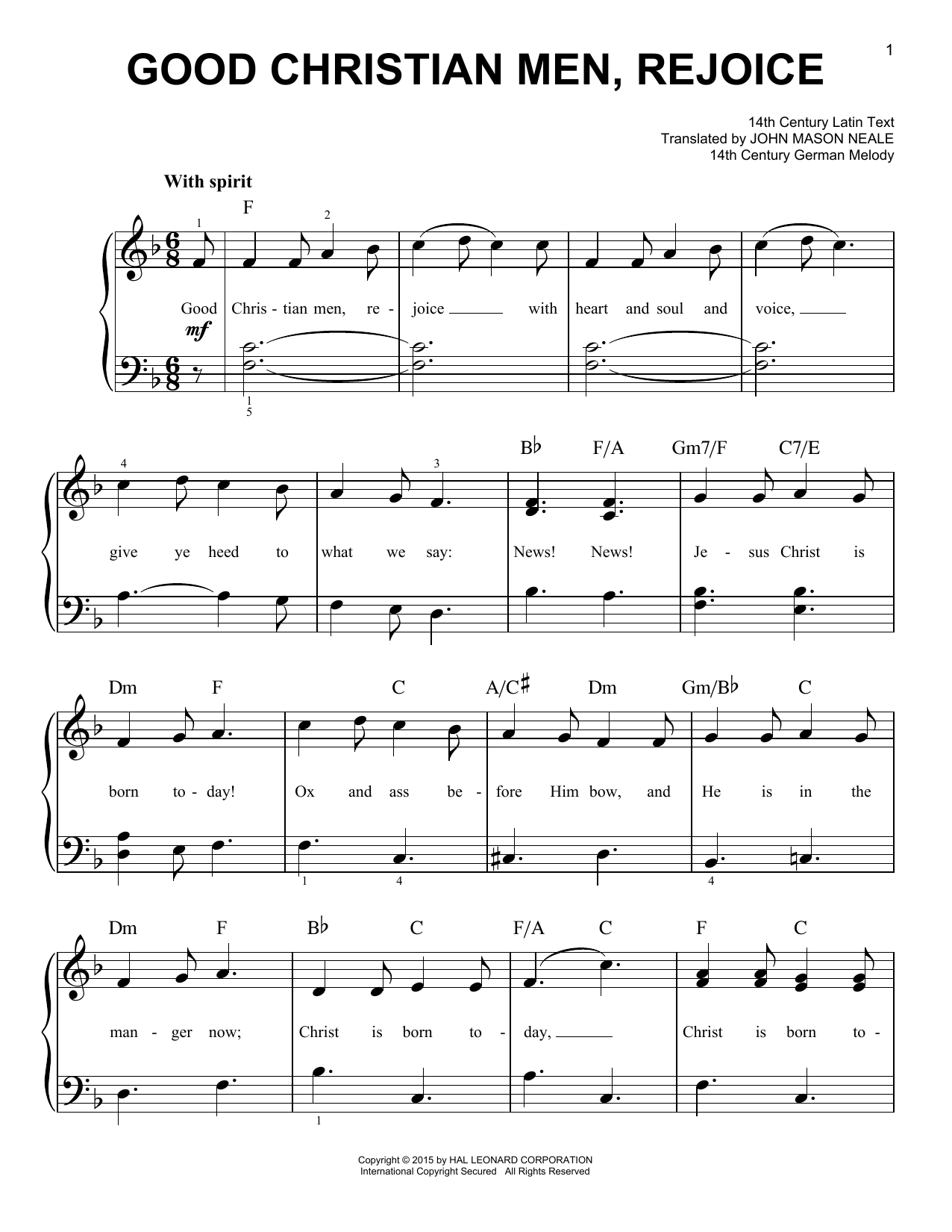Download John Mason Neale Good Christian Men, Rejoice Sheet Music and learn how to play Easy Piano PDF digital score in minutes