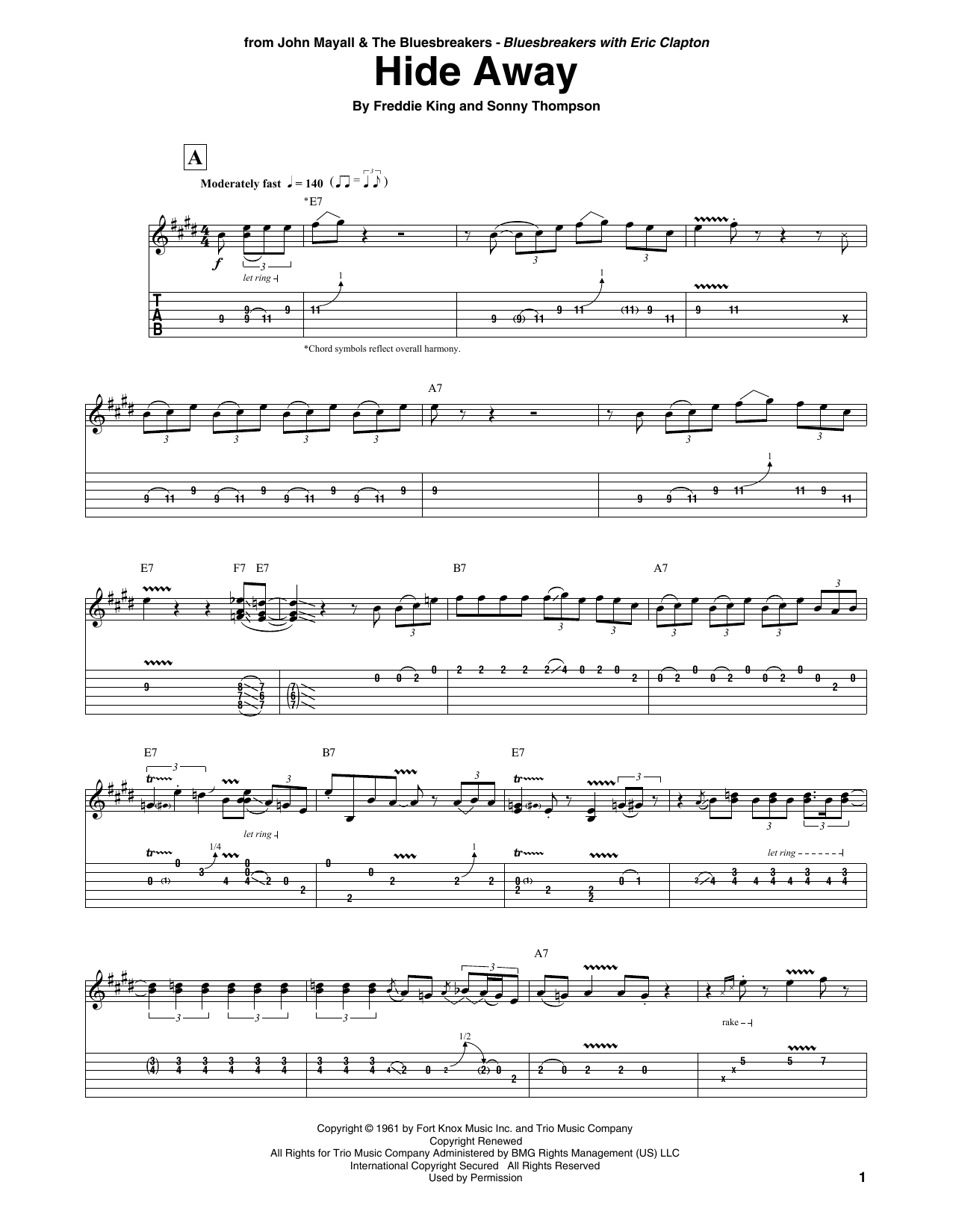 Download Freddie King Hide Away Sheet Music and learn how to play Guitar Tab PDF digital score in minutes