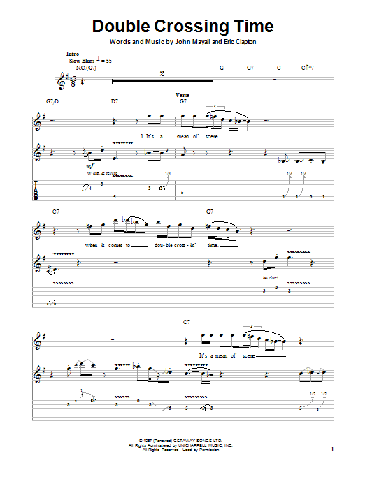 Download John Mayall's Bluesbreakers Double Crossing Time Sheet Music and learn how to play Guitar Tab PDF digital score in minutes