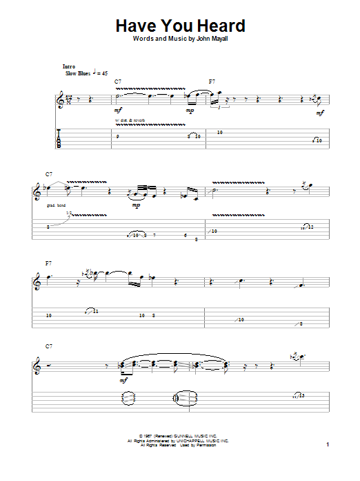Download John Mayall's Bluesbreakers Have You Heard Sheet Music and learn how to play Guitar Tab PDF digital score in minutes