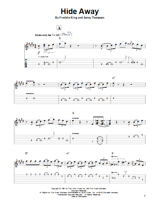 Download John Mayall's Bluesbreakers Hide Away Sheet Music and learn how to play Guitar Tab PDF digital score in minutes