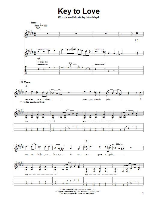 Download John Mayall's Bluesbreakers Key To Love Sheet Music and learn how to play Guitar Tab PDF digital score in minutes
