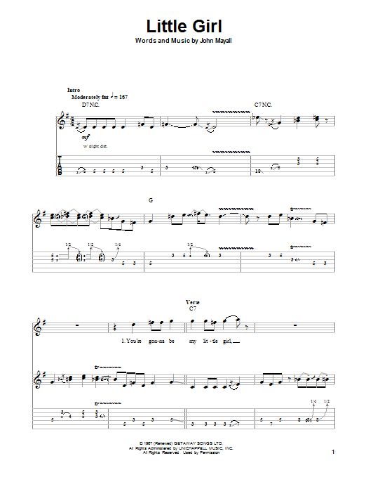 Download John Mayall's Bluesbreakers Little Girl Sheet Music and learn how to play Guitar Tab PDF digital score in minutes