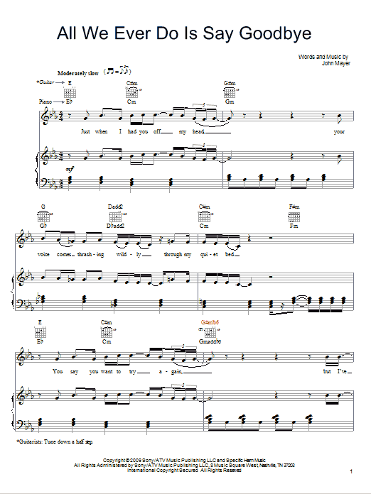 Download John Mayer All We Ever Do Is Say Goodbye Sheet Music and learn how to play Easy Guitar PDF digital score in minutes