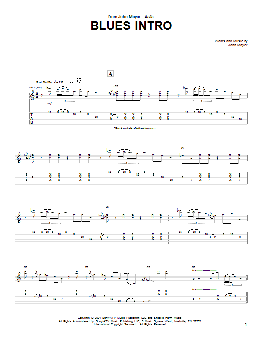 Download John Mayer Blues Intro Sheet Music and learn how to play Guitar Tab PDF digital score in minutes