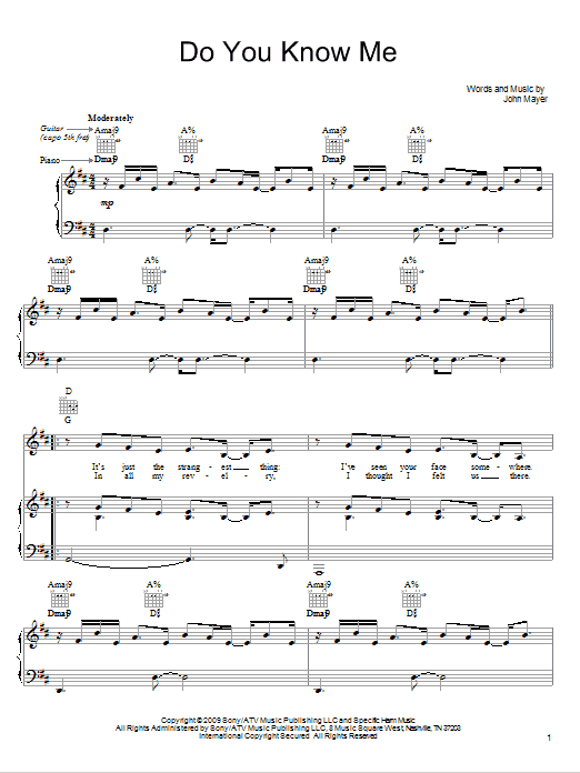Download John Mayer Do You Know Me Sheet Music and learn how to play Easy Guitar PDF digital score in minutes