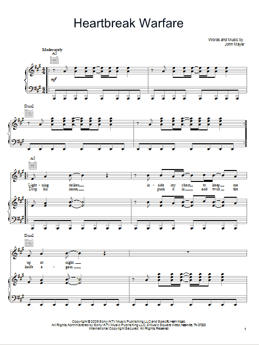 Download John Mayer Heartbreak Warfare Sheet Music and learn how to play Easy Guitar PDF digital score in minutes