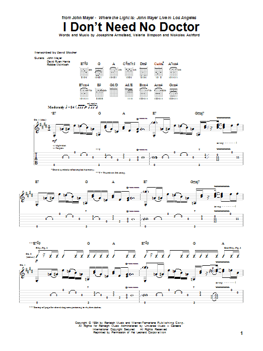 Download John Mayer I Don't Need No Doctor Sheet Music and learn how to play Guitar Tab PDF digital score in minutes