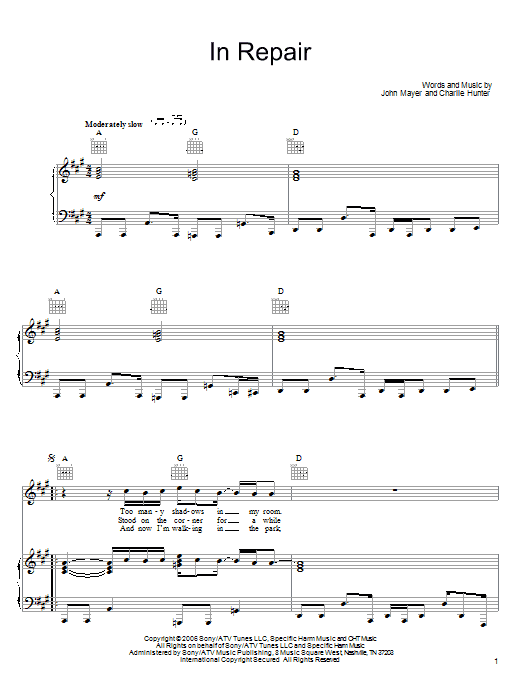 Download John Mayer In Repair Sheet Music and learn how to play Guitar Tab PDF digital score in minutes